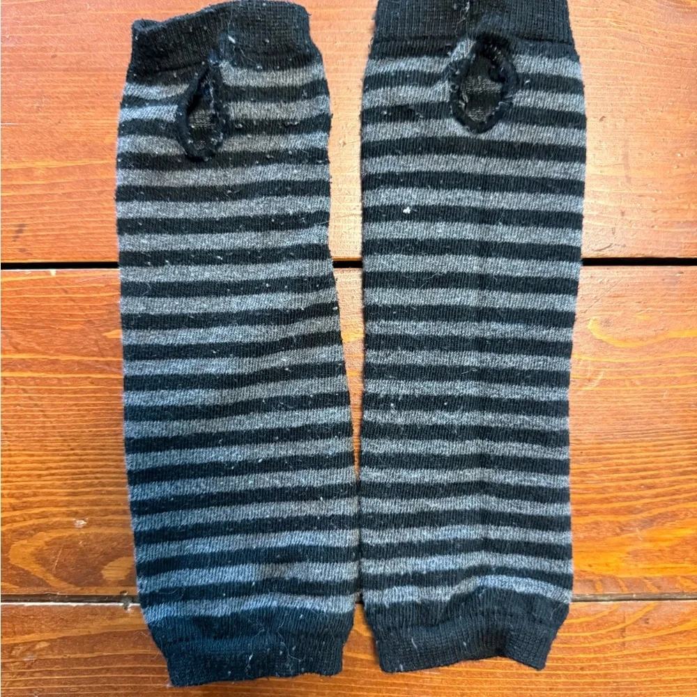 Cozy Black and Gray Striped Kids Mittens